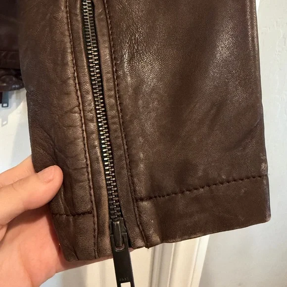 DKNY Dark Brown 100% Lamb Leather Biker Jacket